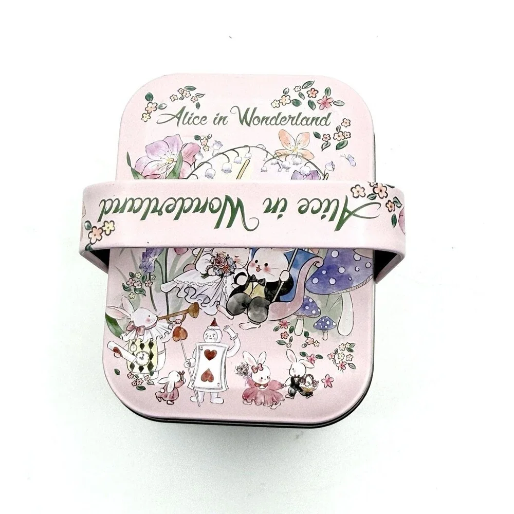 Retro Bunny Storage Tin Alice In Wonderland Case Floral‎ Mogoocloud